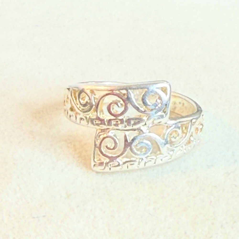 Sterling Silver Scroll Wrap Ring Size 6.5 Open Band 925 Filigree Design - Picture 6 of 10